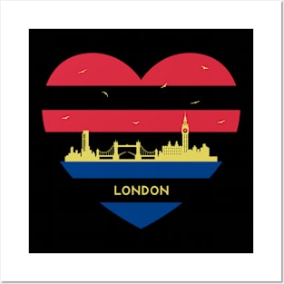 England Skyline cityscape Heart Love Birds Flying London Posters and Art